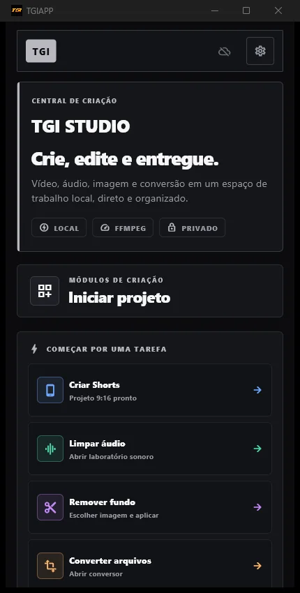 Tela inicial real do TGI APP em um celular